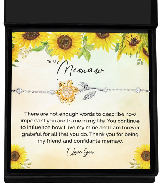 Memaw Sunflower Bracelet, Memaw Gift for Christmas, Birthday Gift for Memaw, Sentimental Memaw Gift, Special Unique Memaw Gift - Meaningful Cards
