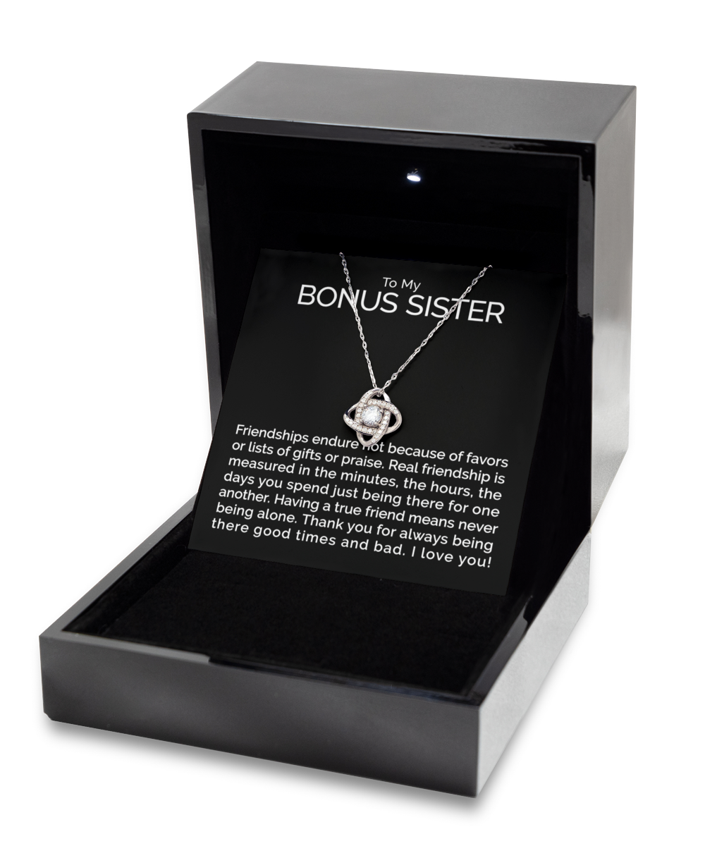 To my bonus sister sterling silver love knot necklace