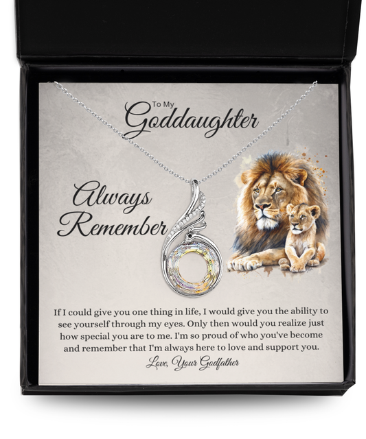 To my goddaughter from godfather - lion theme - sterling silver pendant necklace gift