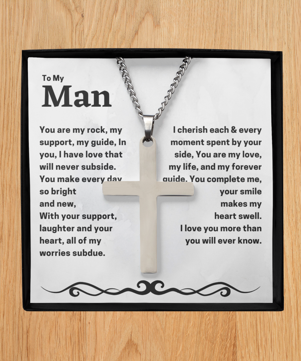 to my man silver cross necklace
