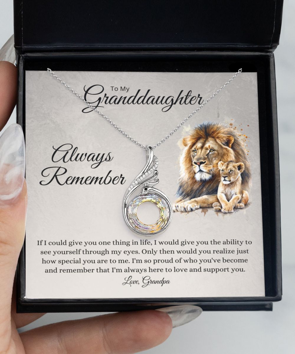 To my granddaughter from grandpa - lion theme - sterling silver pendant necklace gift