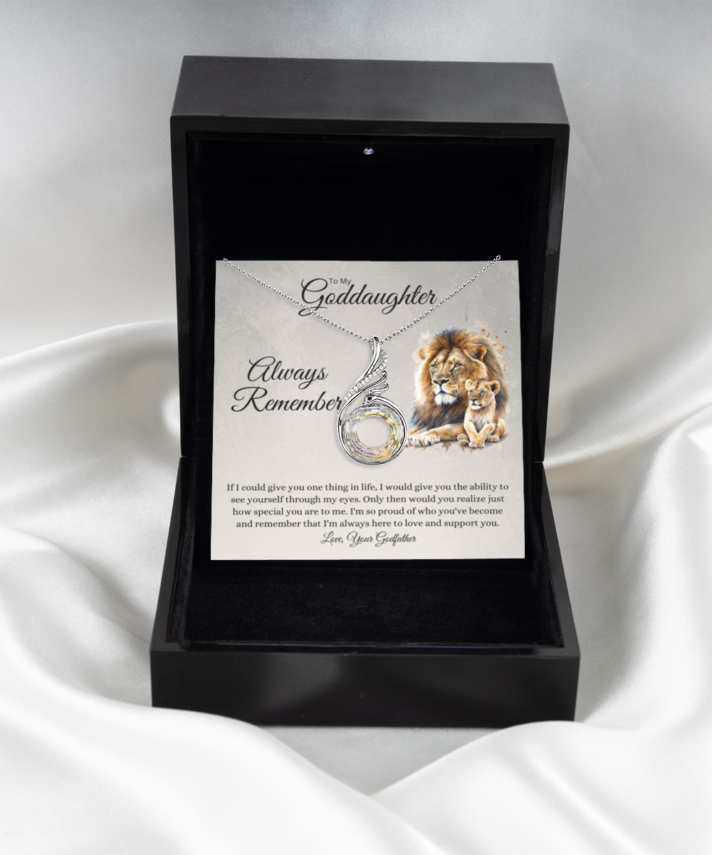 To my goddaughter from godfather - lion theme - sterling silver pendant necklace gift