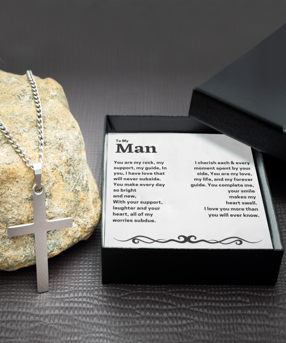 to my man silver cross necklace