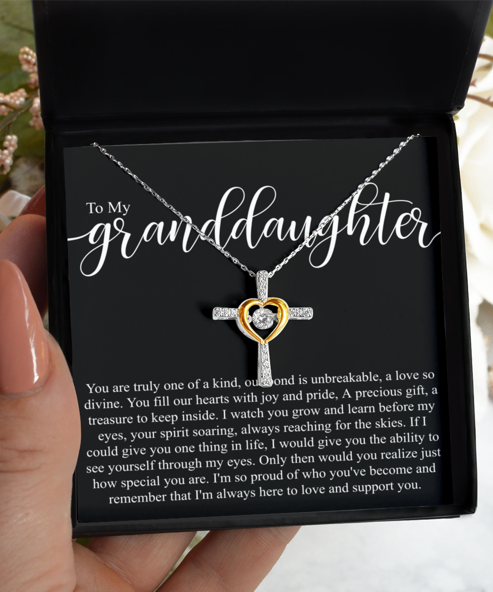 To my granddaughter sterling silver crystal dancing cross necklace