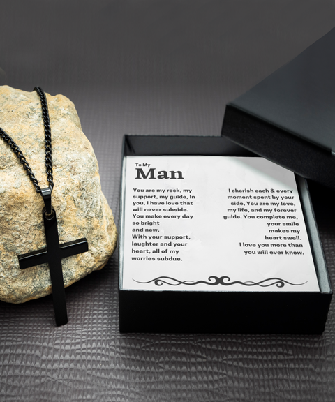 To my man black cross necklace