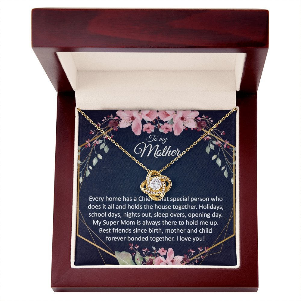 Mom Gift - Gold Pendant CZ Necklace 18k Gold Love Knot - Meaningful Cards