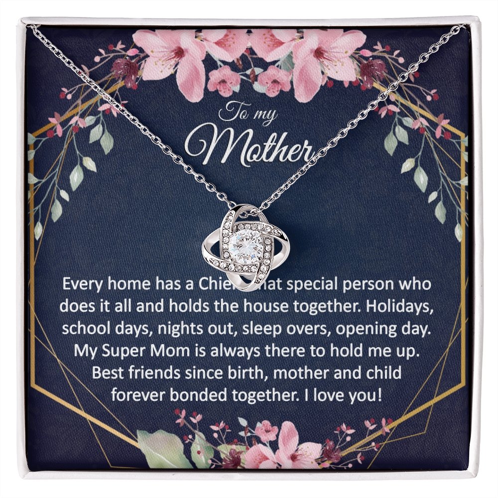 Mom Gift - Gold Pendant CZ Necklace 18k Gold Love Knot - Meaningful Cards