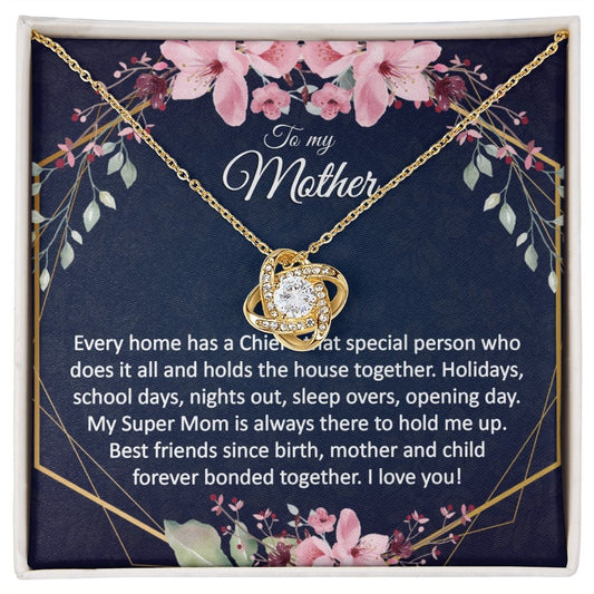 Mom Gift - Gold Pendant CZ Necklace 18k Gold Love Knot - Meaningful Cards