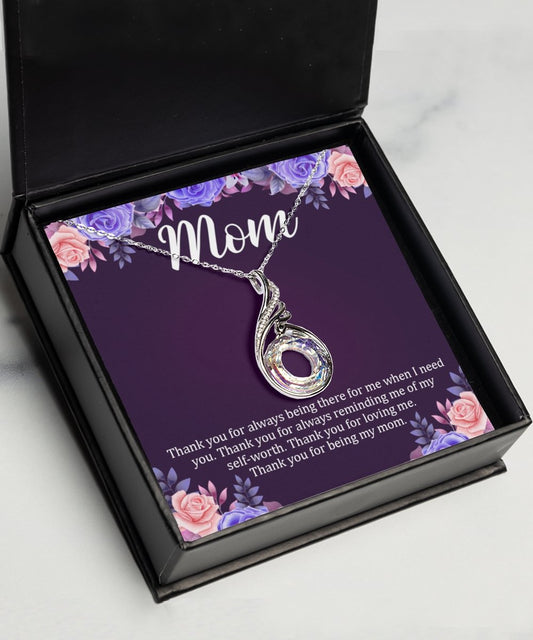 Mom Thank You Gift Silver Necklace Mother's Day Gift Birthday Floral Card - Meaningful Cards™