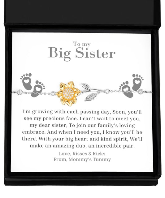 New Big Sister Sunflower Bracelet, Big Sister Gift for Baby Shower, Big Sister Gifts from New Baby, Gifts for the New Big Sister - Meaningful Cards