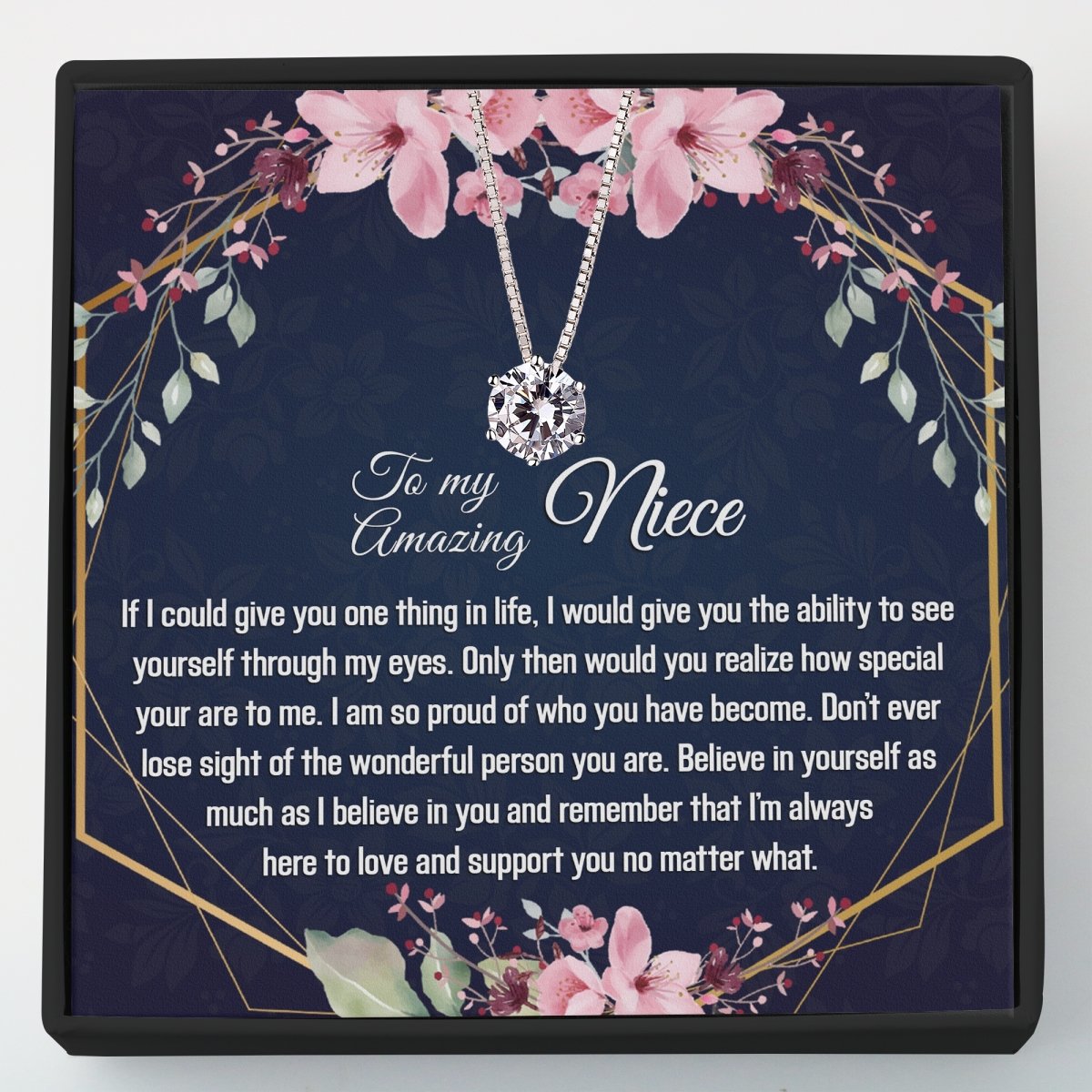 Niece Gift - Dainty CZ Sterling Silver Necklace - Meaningful Cards