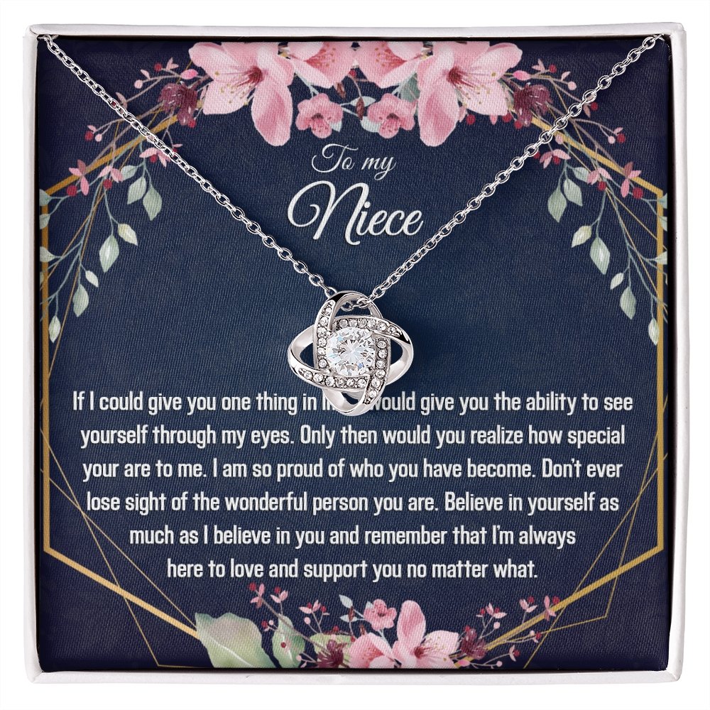 Niece Gift - Gold Pendant CZ Necklace 18k Gold Love Knot - Meaningful Cards