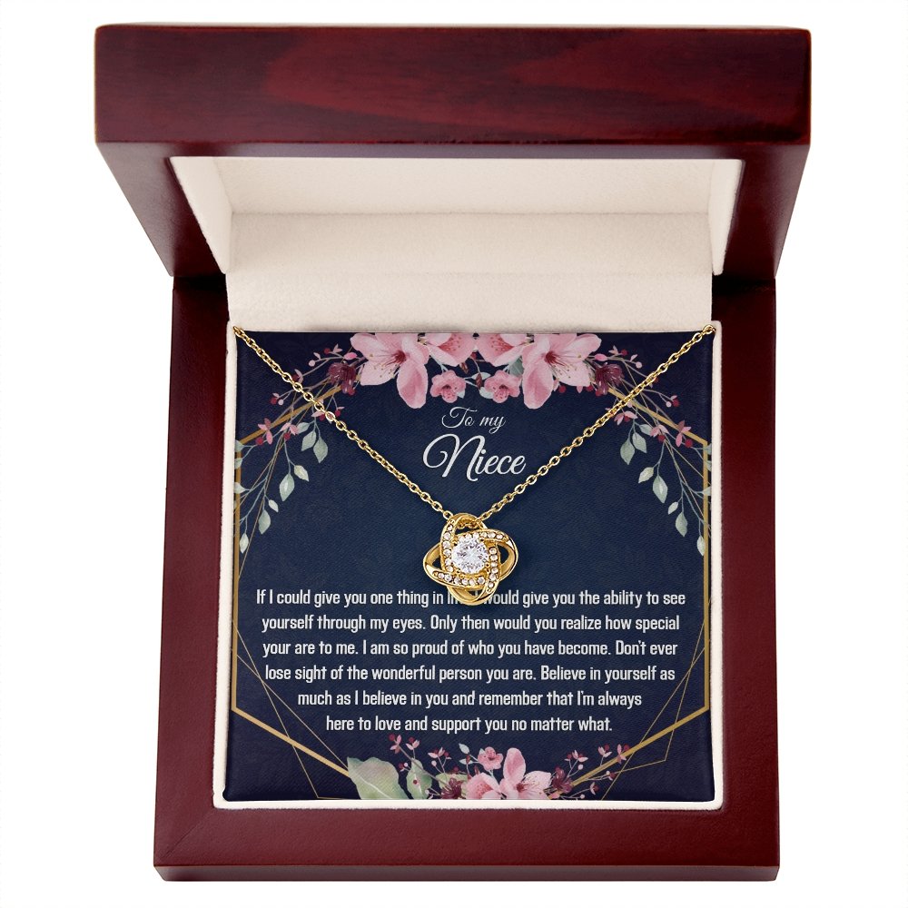 Niece Gift - Gold Pendant CZ Necklace 18k Gold Love Knot - Meaningful Cards