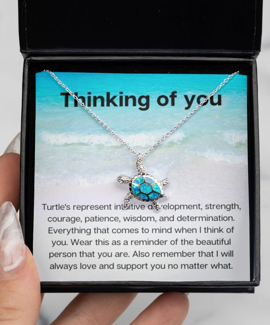 Opal Turtle Necklace, Solid Silver Blue Opal Pendant Jewelry Gift for Her