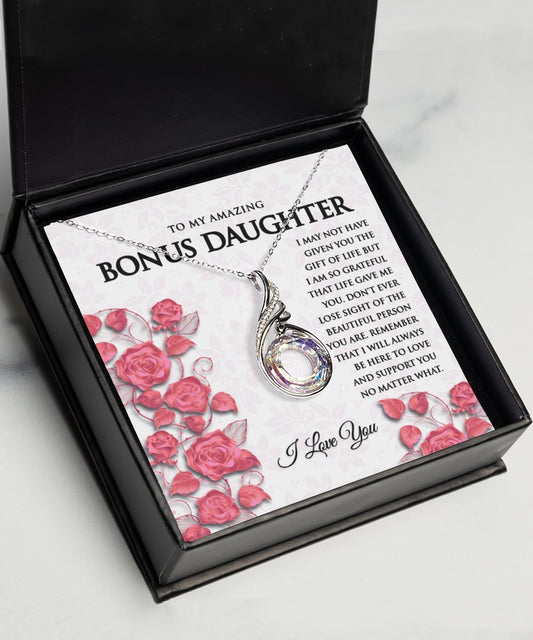 Personalized Gifts for Bonus Daughter Solid Silver Necklace Jewelry (NEW) - Meaningful Cards