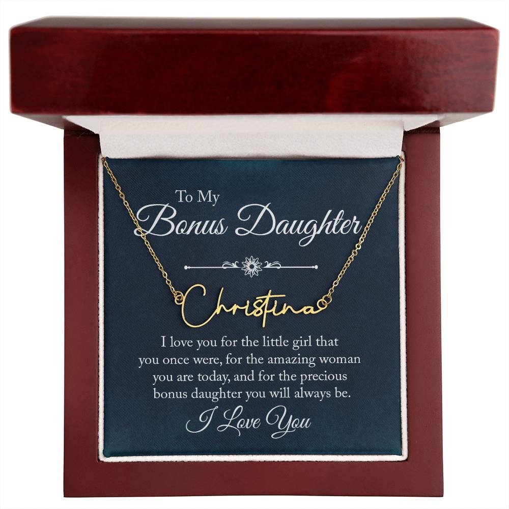 Personalized Name Necklace For Bonus Daughter - Name Plate Gift for Stepdaughter - Meaningful Cards