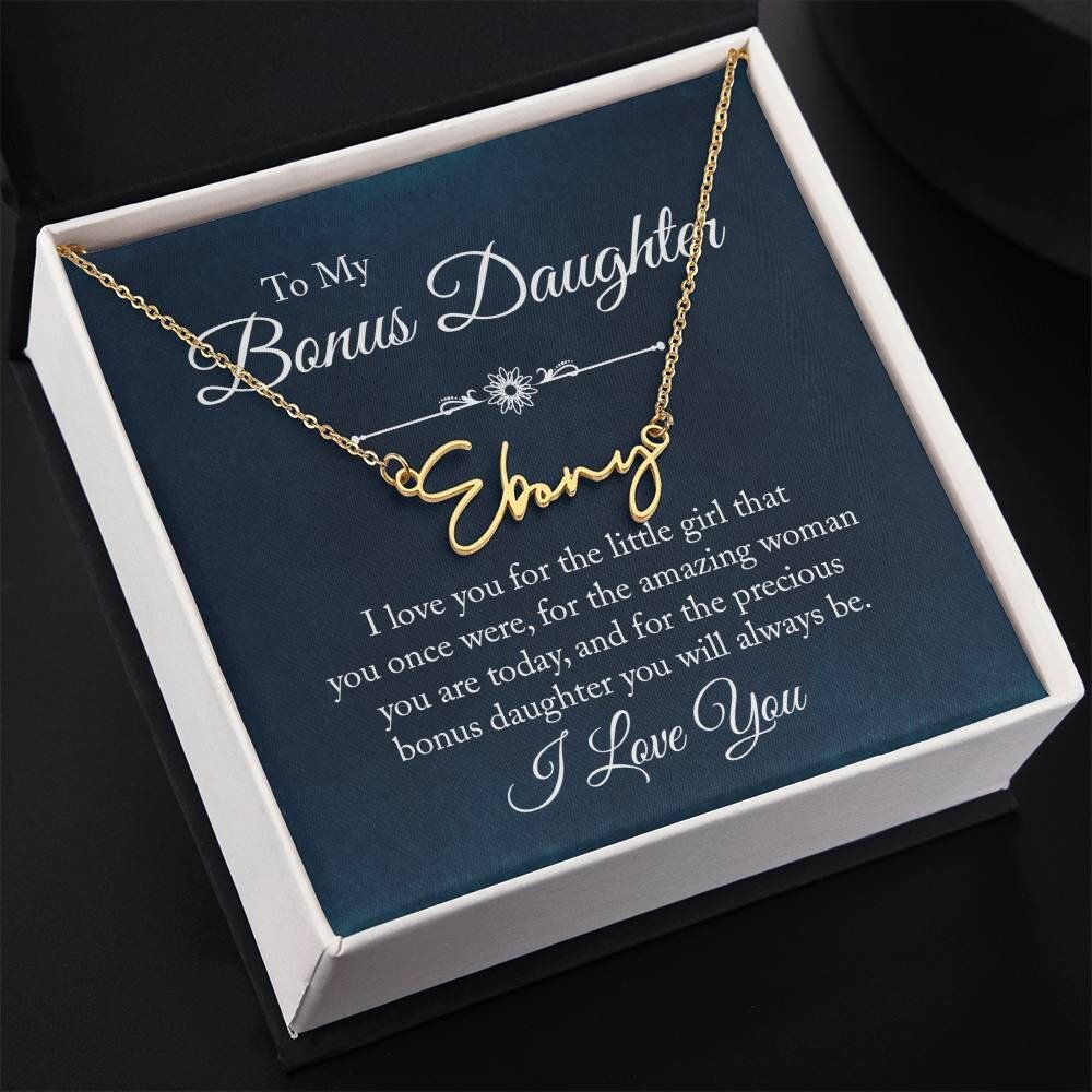 Personalized Name Necklace For Bonus Daughter - Name Plate Gift for Stepdaughter - Meaningful Cards