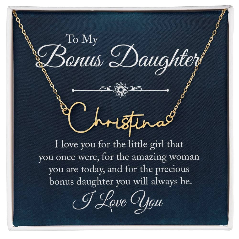 Personalized Name Necklace For Bonus Daughter - Name Plate Gift for Stepdaughter - Meaningful Cards