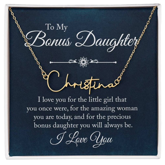 Personalized Name Necklace For Bonus Daughter - Name Plate Gift for Stepdaughter - Meaningful Cards