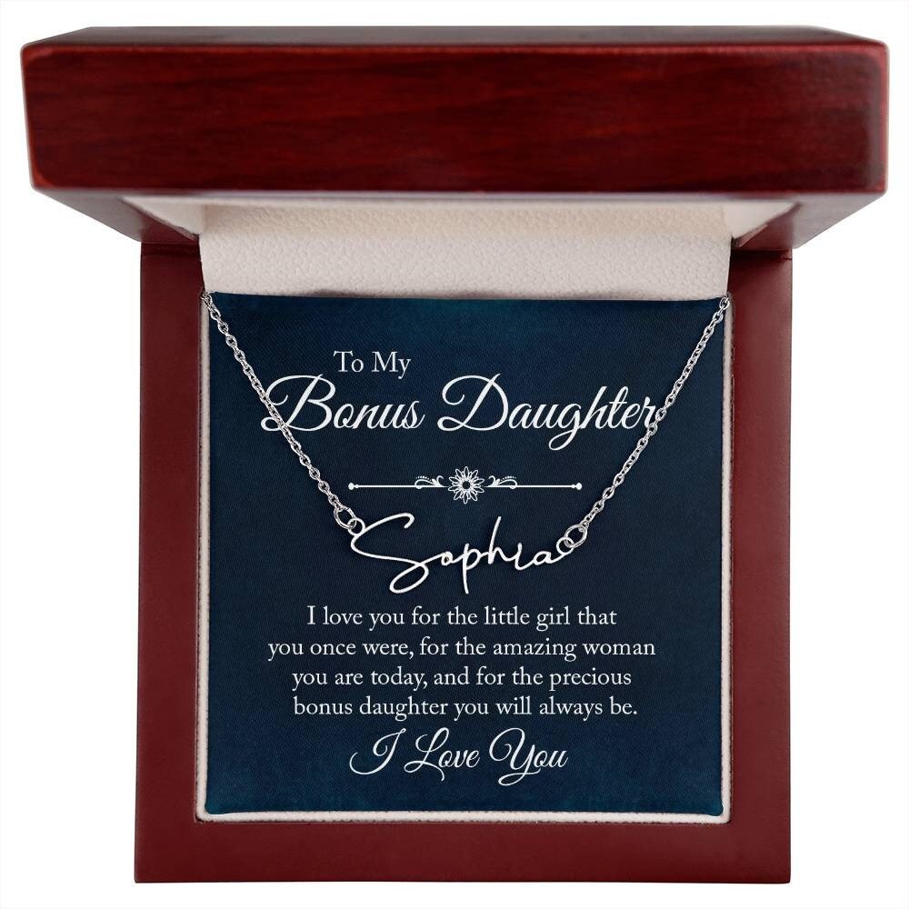Personalized Name Necklace For Bonus Daughter - Name Plate Gift for Stepdaughter - Meaningful Cards