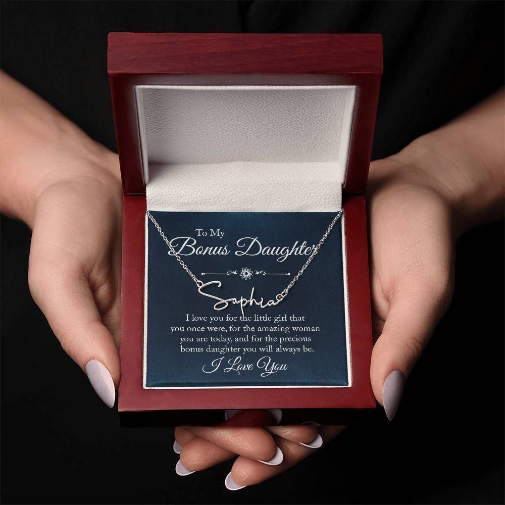 Personalized Name Necklace For Bonus Daughter - Name Plate Gift for Stepdaughter - Meaningful Cards