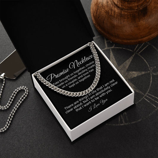 Promise Necklace for Him, Sentimental Gift for Him, BF Gift for Birthday, Gift Ideas for Boyfriend, Cuban Link Chain Necklace - Meaningful Cards