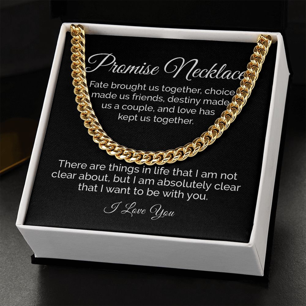 Promise Necklace for Him, Sentimental Gift for Him, BF Gift for Birthday, Gift Ideas for Boyfriend, Cuban Link Chain Necklace - Meaningful Cards