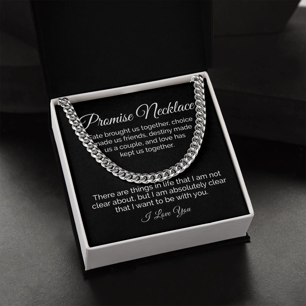 Promise Necklace for Him, Sentimental Gift for Him, BF Gift for Birthday, Gift Ideas for Boyfriend, Cuban Link Chain Necklace - Meaningful Cards