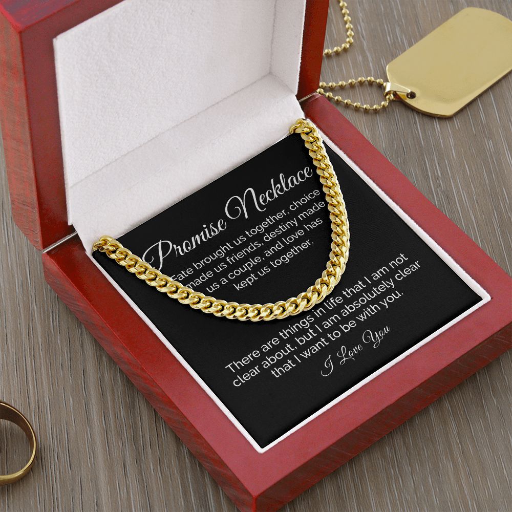 Promise Necklace for Him, Sentimental Gift for Him, BF Gift for Birthday, Gift Ideas for Boyfriend, Cuban Link Chain Necklace - Meaningful Cards