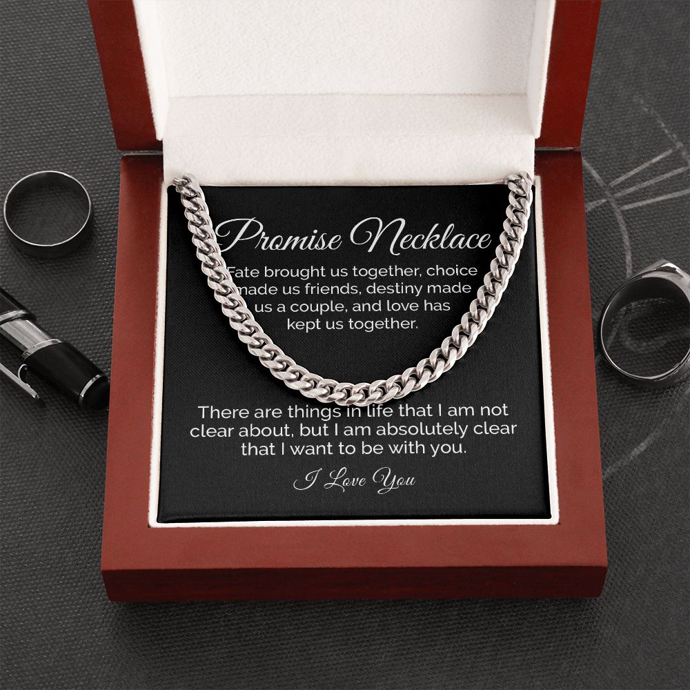 Promise Necklace for Him, Sentimental Gift for Him, BF Gift for Birthday, Gift Ideas for Boyfriend, Cuban Link Chain Necklace - Meaningful Cards