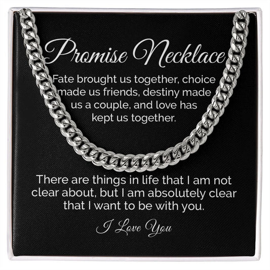 Promise Necklace for Him, Sentimental Gift for Him, BF Gift for Birthday, Gift Ideas for Boyfriend, Cuban Link Chain Necklace - Meaningful Cards