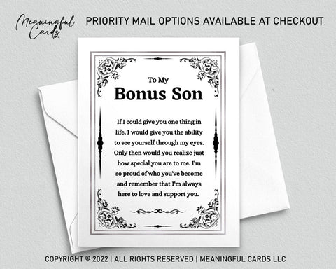 Sentimental card for your bonus son - Meaningful Cards