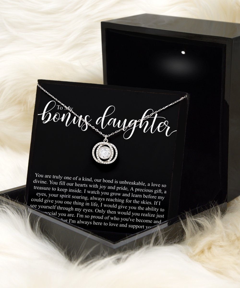 Sentimental to my bonus daughter sterling silver crystal double circles necklace for stepdaughters birthday - Meaningful Cards