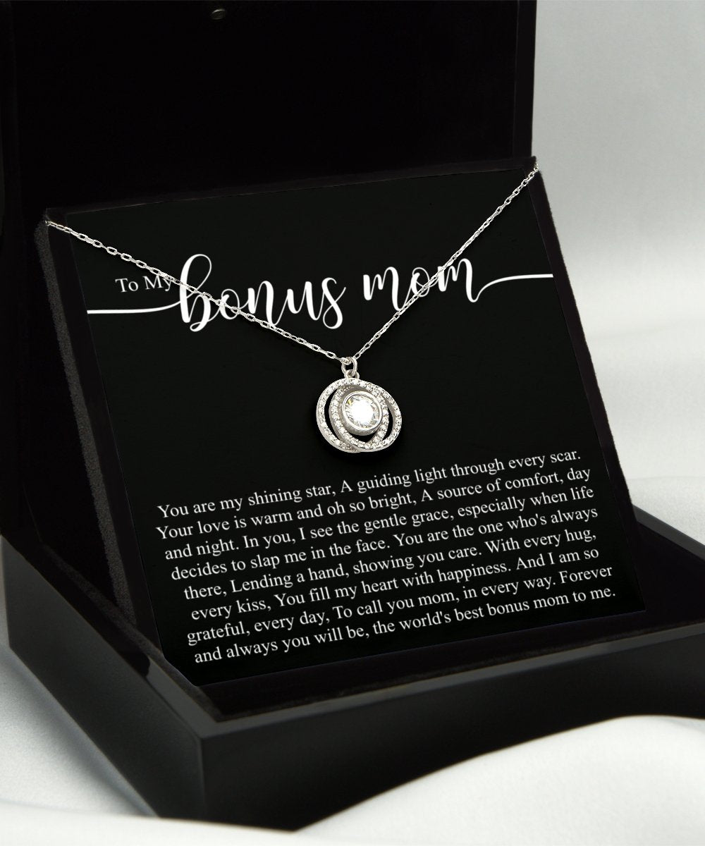Sentimental to my bonus mom sterling silver crystal double circles necklace for stepmom - perfect Mother's Day gift idea - Meaningful Cards