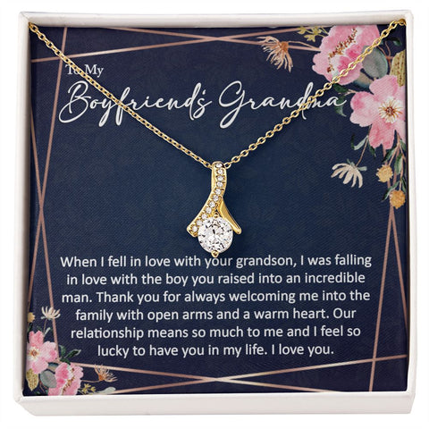 sentimental to my boyfriends grandma - alluring beauty gold necklace - Meaningful Cards