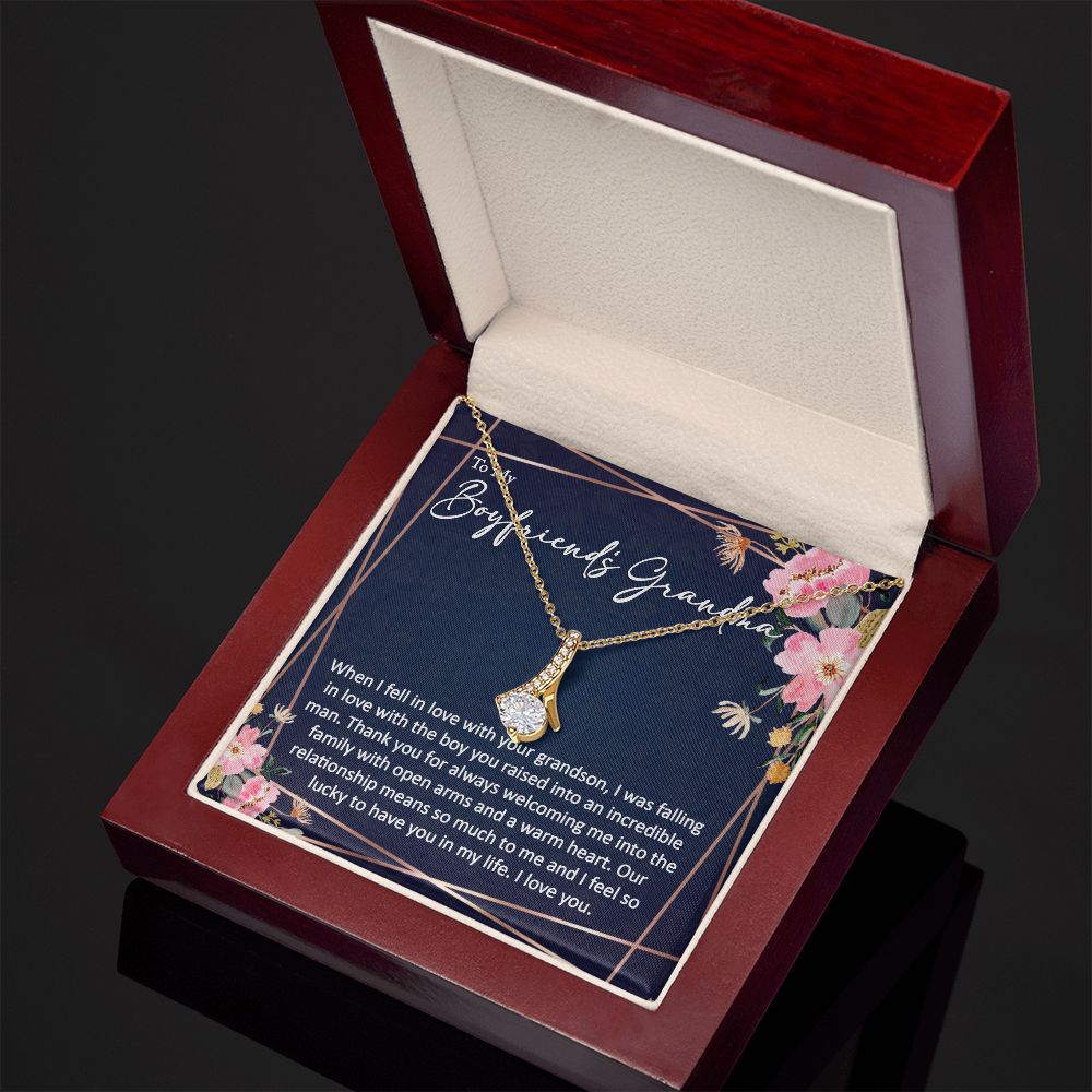 sentimental to my boyfriends grandma - alluring beauty gold necklace - Meaningful Cards