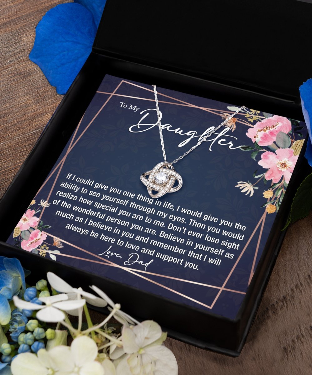 sentimental to my daughter gift from dad, sterling silver love knot necklace - Meaningful Cards