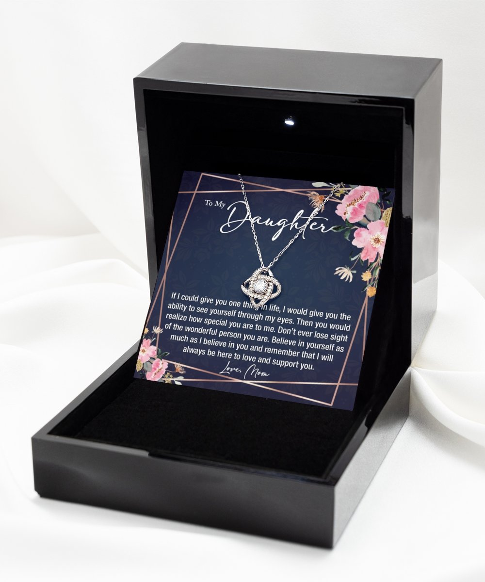 sentimental to my daughter gift from mom, sterling silver love knot necklace - Meaningful Cards