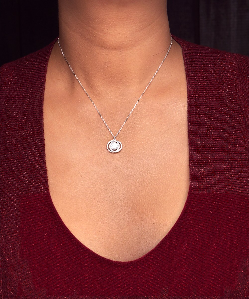 Sentimental to my daughter sterling silver crystal double circles necklace for daughters birthday - Meaningful Cards