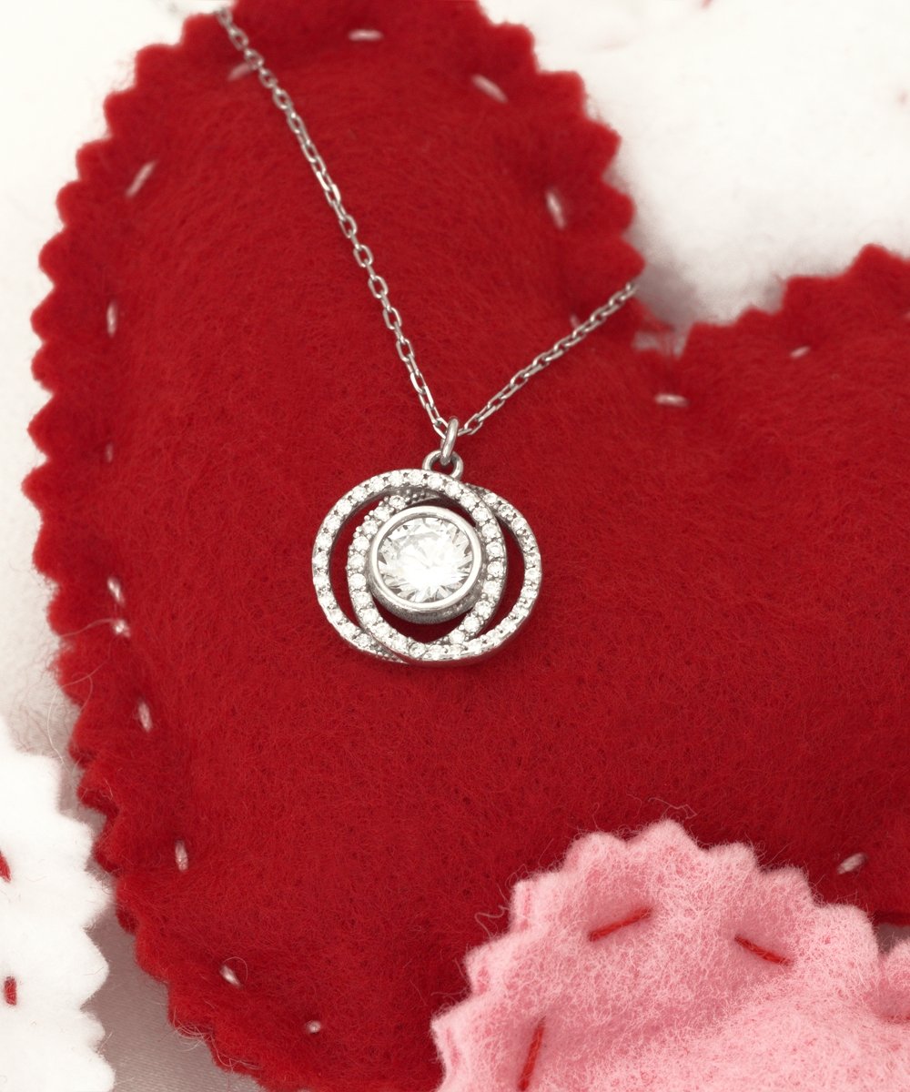 Sentimental to my daughter sterling silver crystal double circles necklace for daughters birthday - Meaningful Cards
