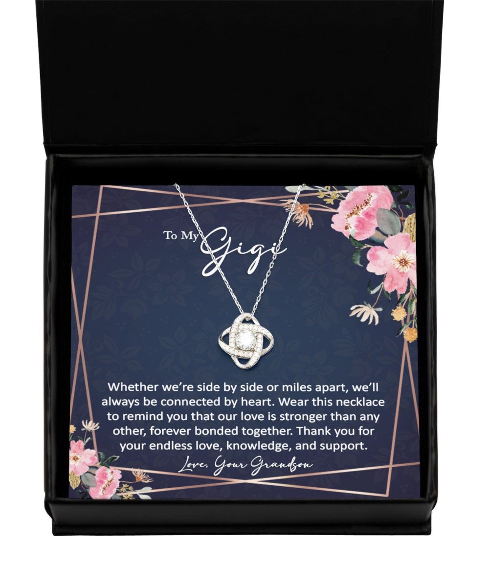 Sentimental to my gigi gift from grandson sterling silver love knot necklace - Meaningful Cards