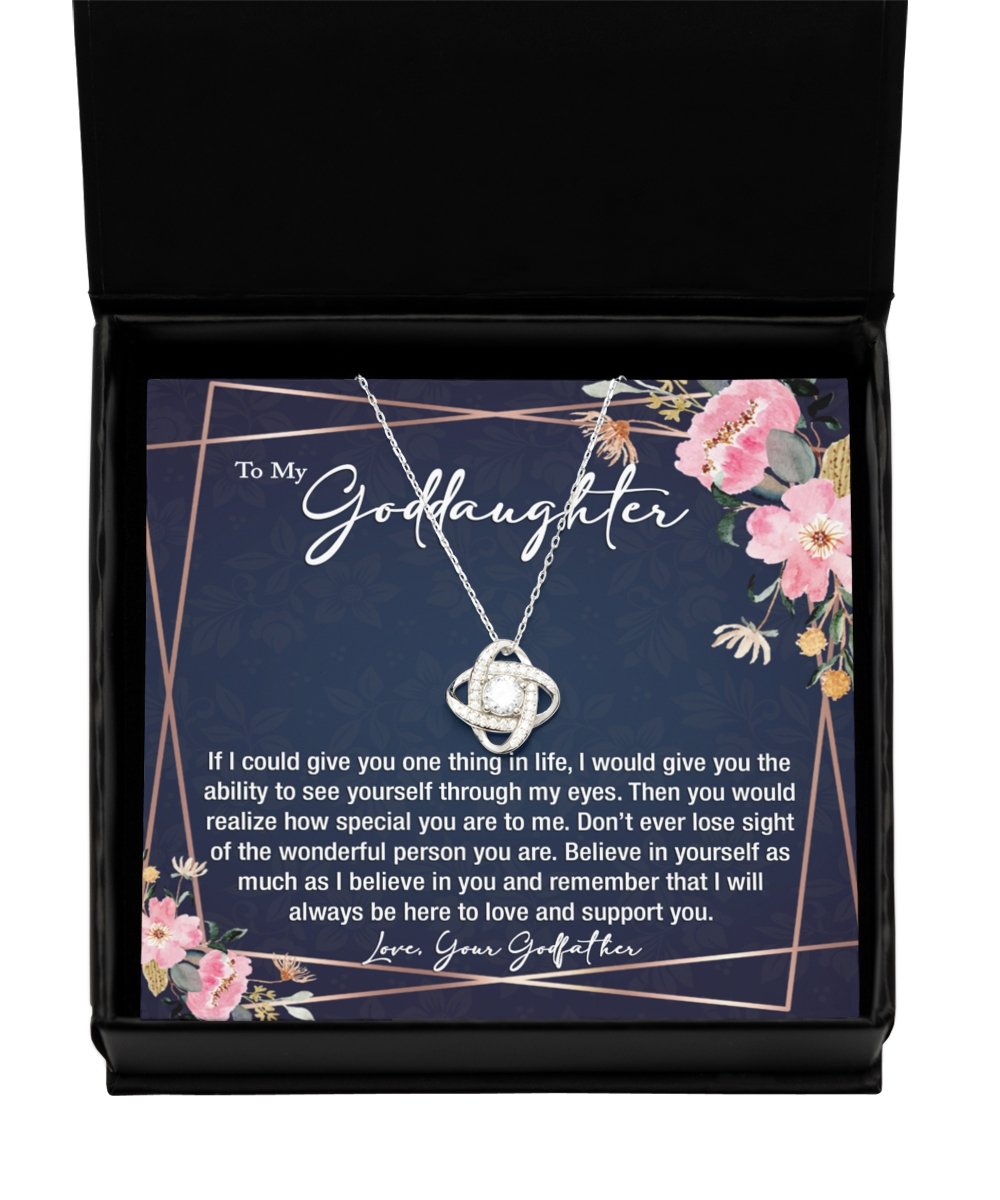 Sentimental to my goddaughter gift from godfather, sterling silver love knot necklace - Meaningful Cards