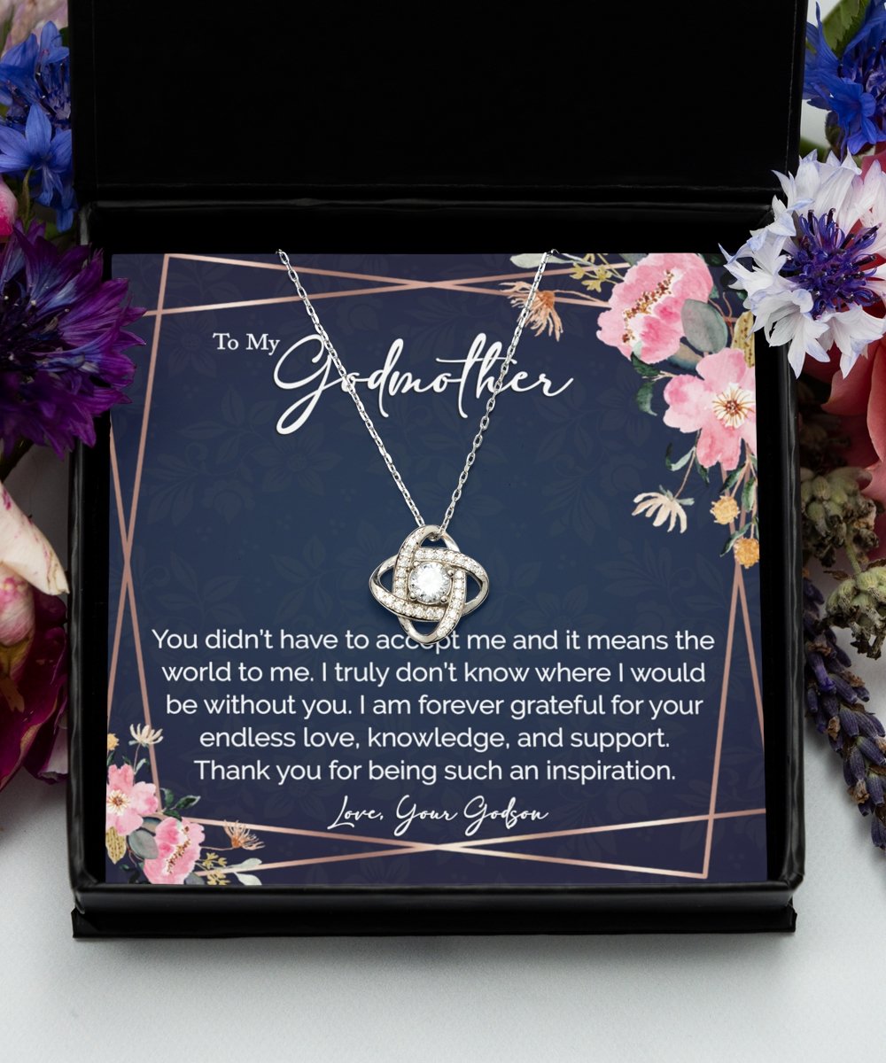 Sentimental to my godmother gift from godson sterling silver love knot necklace - Meaningful Cards