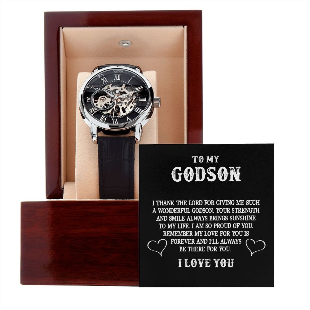 Sentimental to my Godson gift - Automatic Roman Numeral Watch Leather Band - Meaningful Cards