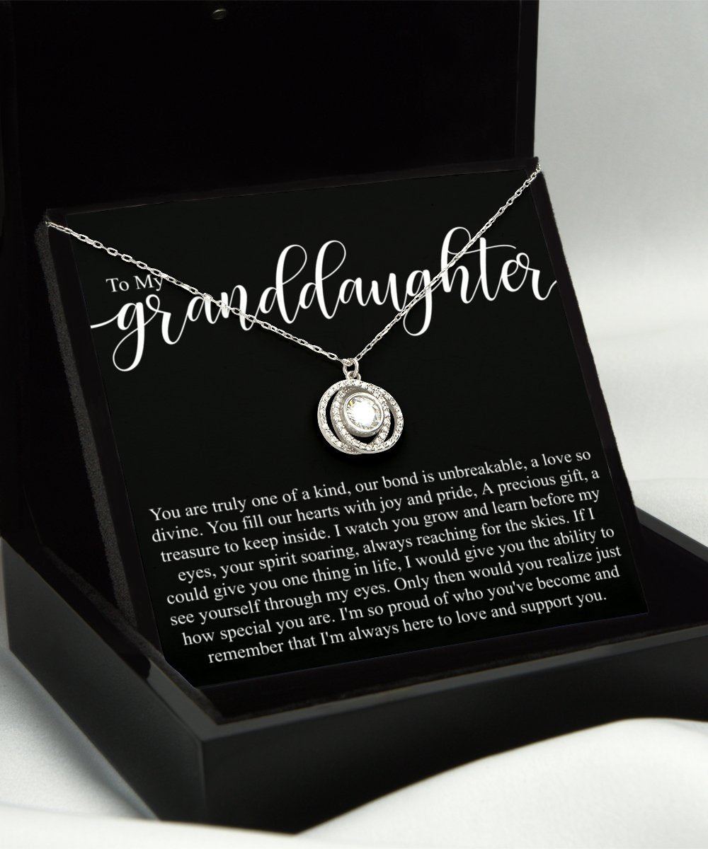 Sentimental to my granddaughter sterling silver crystal double circles necklace for granddaughters birthday - Meaningful Cards