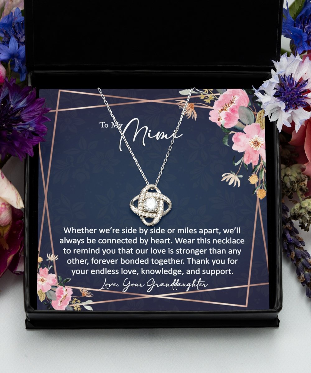Sentimental to my mimi gift from granddaughter sterling silver love knot necklace - Meaningful Cards