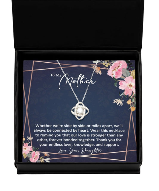 Sentimental to my mother gift from daughter sterling silver love knot necklace - Meaningful Cards
