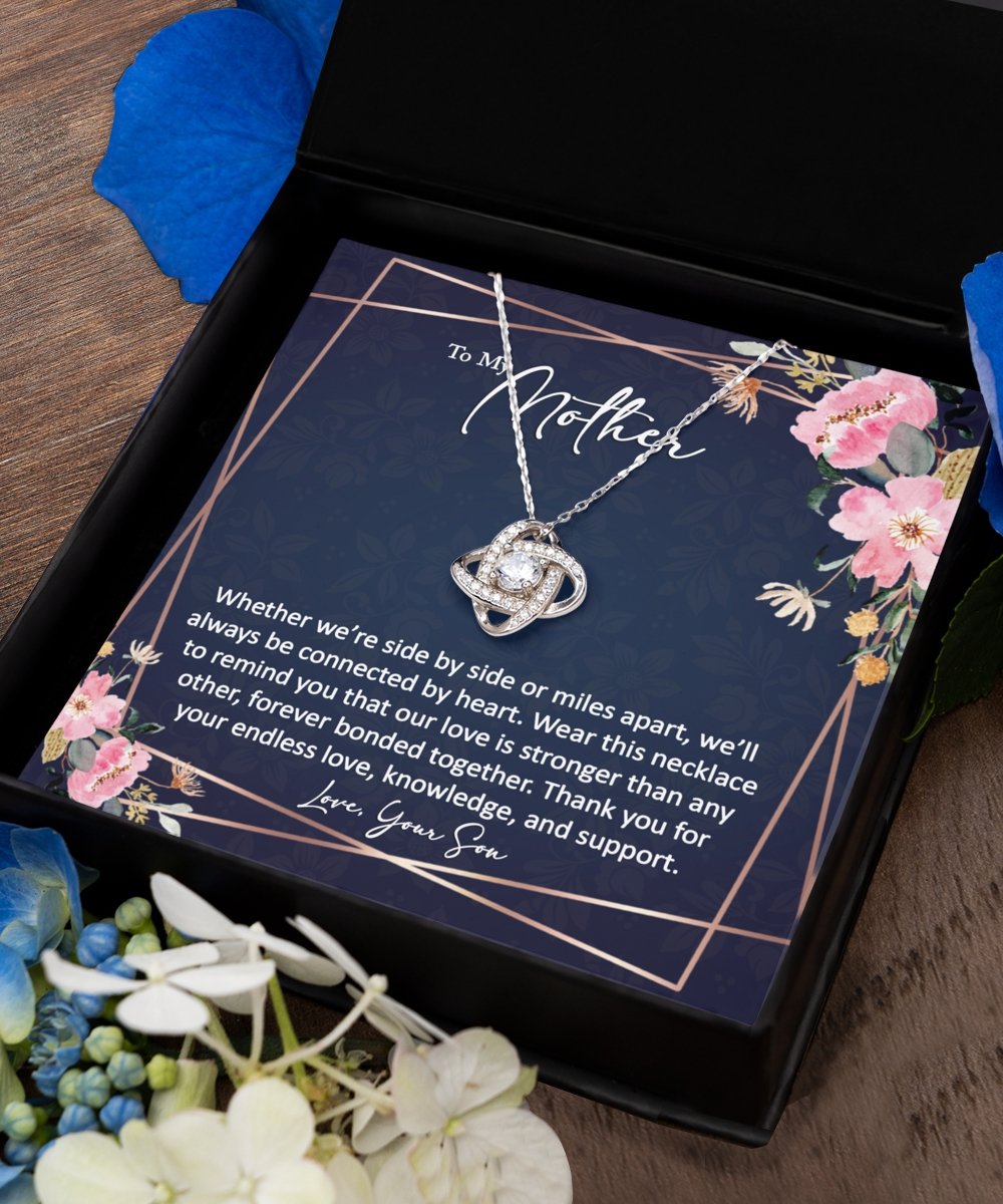 Sentimental to my mother gift from son sterling silver love knot necklace - Meaningful Cards