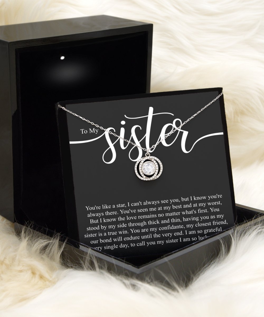 Sentimental to my sister sterling silver crystal double circles necklace for sisters birthday - Meaningful Cards