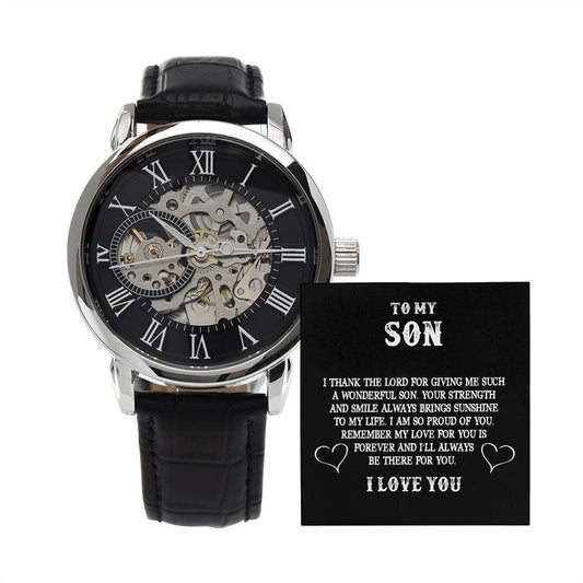 Sentimental to my Son gift - Automatic Roman Numeral Watch Leather Band - Meaningful Cards